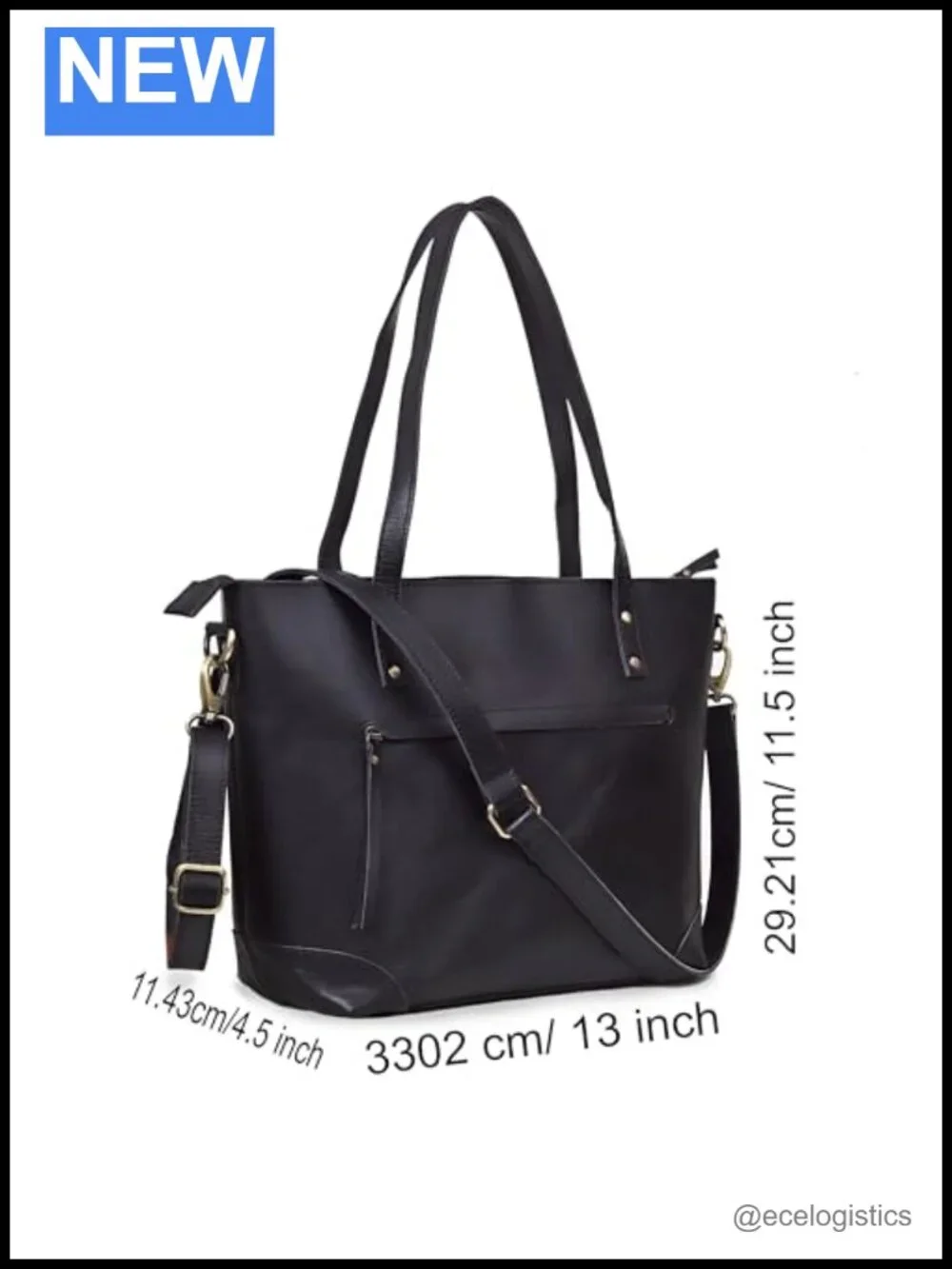 Genuine Leather Tote Bag with Laptop Compartment Shoulder Work Handbag